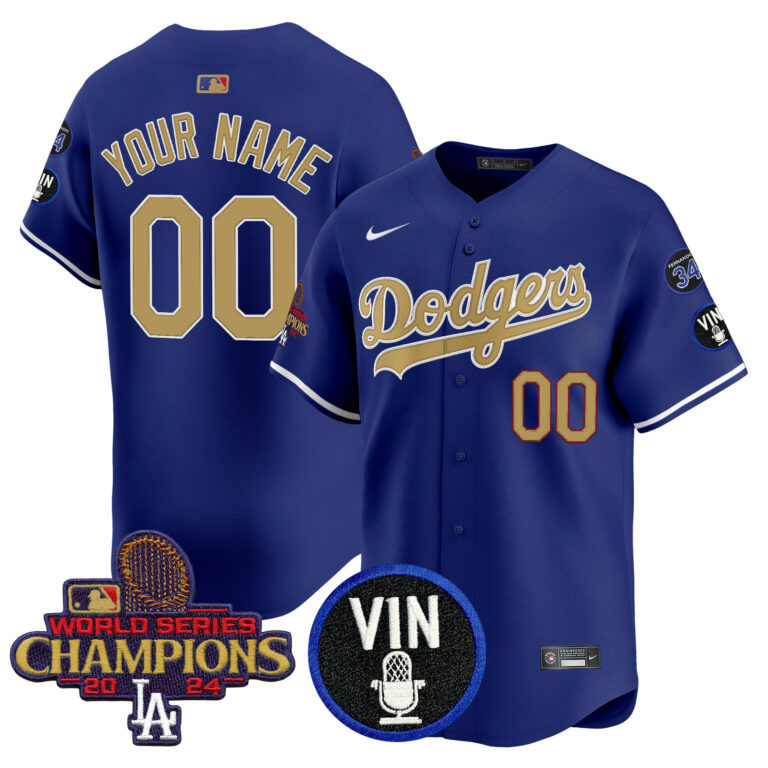 Youth Los Angeles Dodgers Custom  Gold Vapor Premier Limited blue MLB Nike Jersey 2025